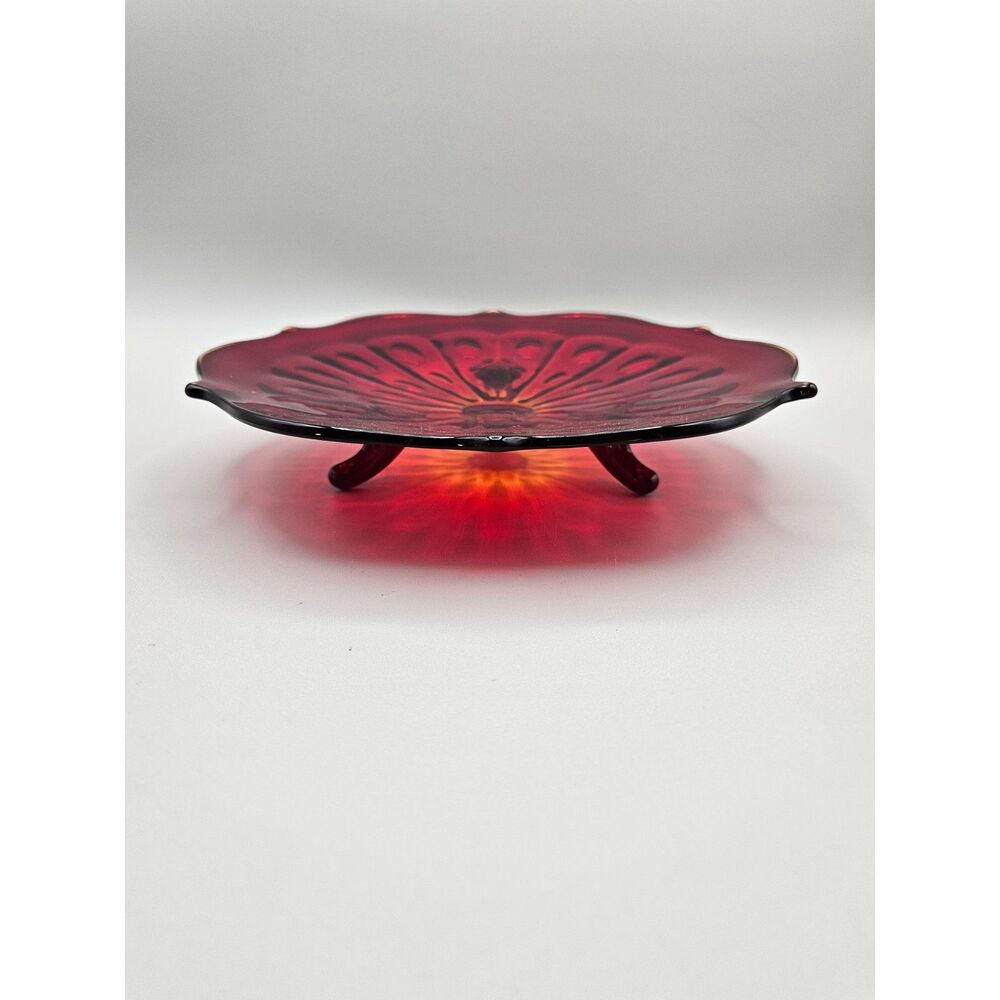 Vintage Ruby Red Amberina Fenton Thumbprint Footed Trinket Candy Dish Bowl